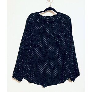 Torrid Top Womens 3X Black Ivory Polka Dot Split Neck Puffy Sleeve Whimsigoth